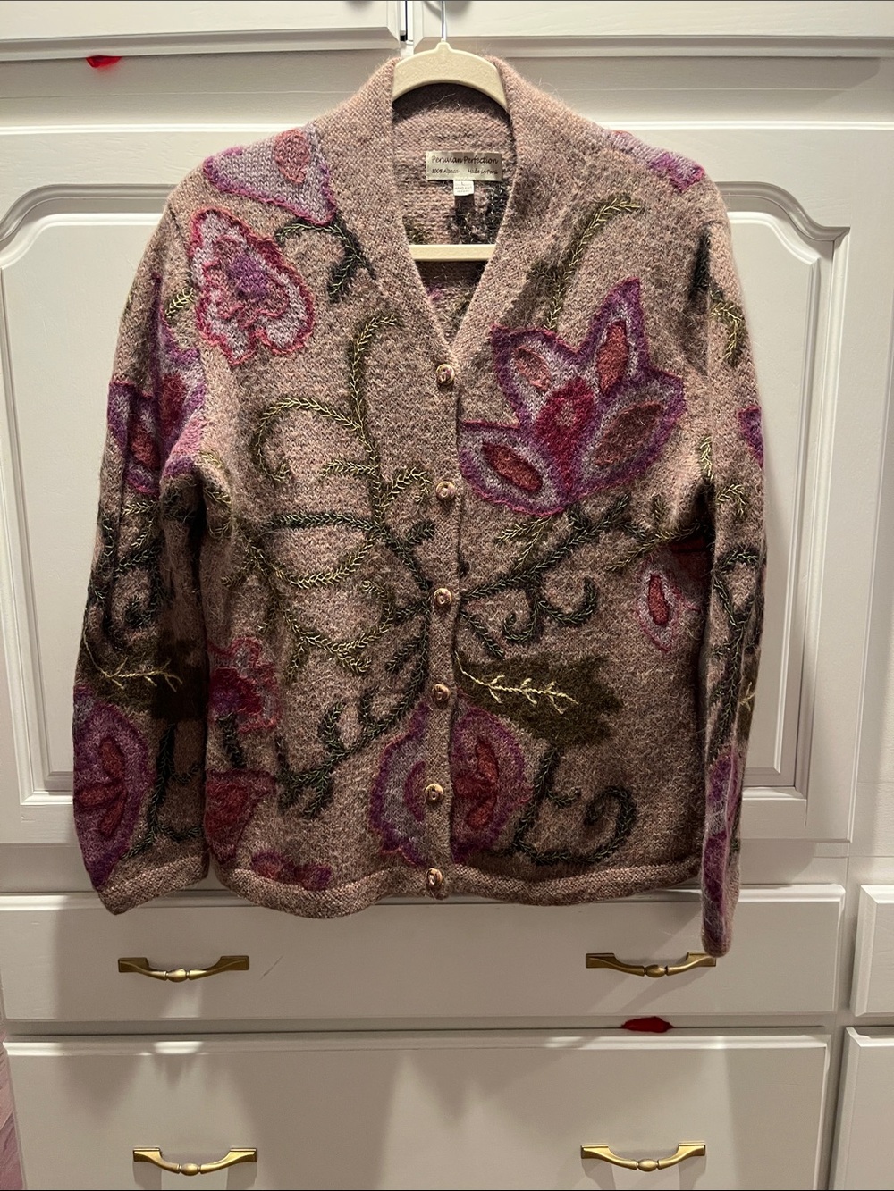 VTG Peruvian Perfection Alpaca Floral Art to Wear Hand Knit Cardigan Sweater